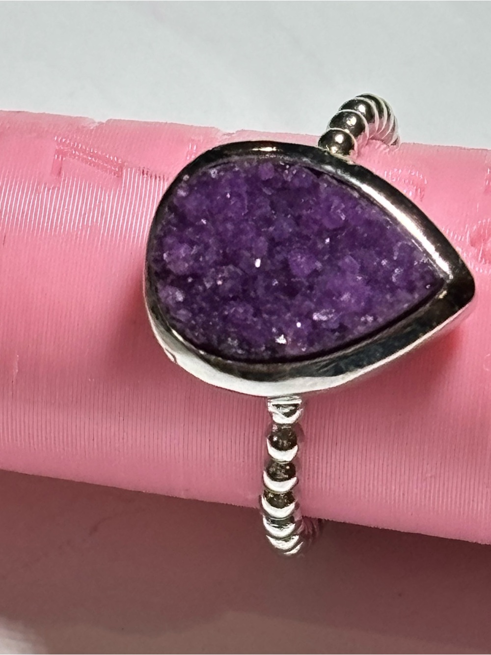 925 band and delicate druzy gemstone ring -size 8